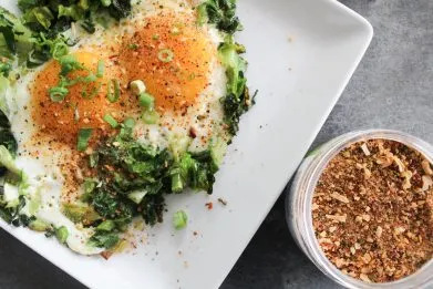 Sunny-Side-Up Eggs on Garlicky Greens